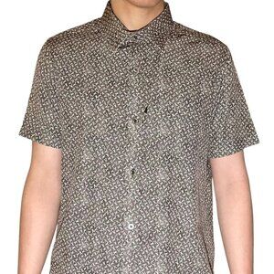 Projek Raw Brown Abstract Print 4 Way Stretch Short Sleeve Button Up Shirt